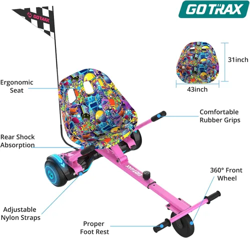 Miniatura 7 de Gotrax Hoverboard - Accesorio de asiento de kart para patineta de equilibrio automático de 6.5", 8", 8.5", 10", longitud del marco ajustable