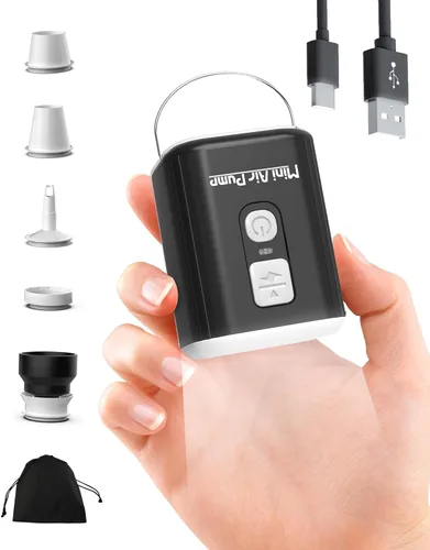 Mini bomba de aire, bomba recargable portátil con batería de 1600 mAh, 5 boquillas, luz de campamento, inflado/desinflado rápido para inflables y
