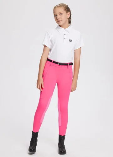 Miniatura 31 de baleaf Pantalones de equitación para niñas, pantalones ecuestres para niños, con parche en la rodilla, bolsillo con cremallera