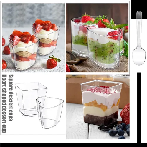 Miniatura 3 de Funtery Paquete de 300 mini tazas de postre de 5 onzas con cucharas, tazas reutilizables de plástico transparente para yogur y aperitivos