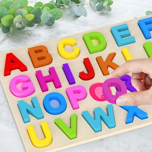 Miniatura 5 de Zeoddler Rompecabezas del alfabeto, rompecabezas de madera para niños pequeños, rompecabezas con forma de ABC para niños, actividades de aprendizaje