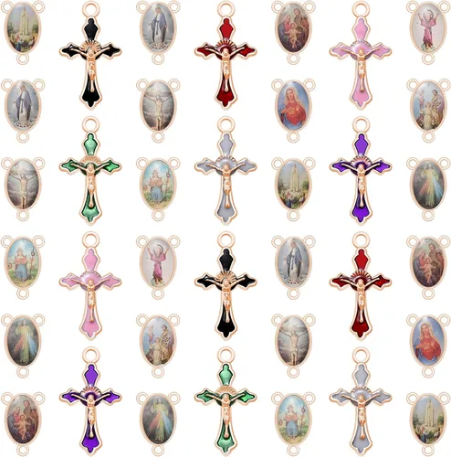 Miniatura 10 de 60 piezas/30 juegos de suministros para kits de fabricación de rosario, religion, cruz y medalla central, dijes de aleación, imagen de Jesús