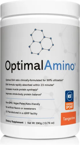 Miniatura 13 de OptimalAmino La mejor bebida de recuperación antes y después del entrenamiento, suplemento de aminoácidos esenciales de uso del 99%, certificado NSF