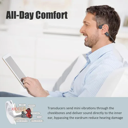 Miniatura 6 de Auriculares de conducción ósea impermeables Bluetooth 5.2 Auriculares deportivos inalámbricos con doble cancelación de ruido, auriculares de Azul