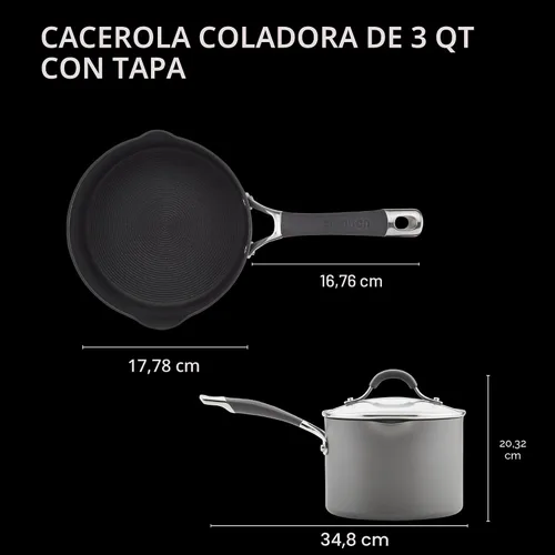 Miniatura 2 de Circulon Radiance - Cacerola antiadherente con revestimiento duro y colador de 3 cuartos de galón, color gris