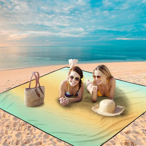 Miniatura 2 de WIWIGO Manta de playa impermeable a prueba de arena tapete de playa 79" X 83"/10'x9' para 2-8 adultos, de secado rápido, tapete de picnic al aire