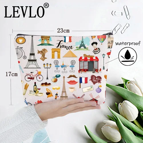 Miniatura 2 de LEVLO Bolsa de viaje de Francia Cultura - París Landmarks - Regalo de recuerdo francés, Francia, Bolsa de cosméticos