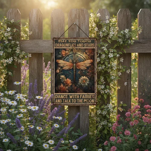 Miniatura 2 de Letreros de metal vintage retro con texto en inglés «May You Touch Dragonflies and Stars Dance With Fairies And Talk To The Moon», letrero de metal