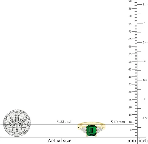 Miniatura 5 de Dazzlingrock Collection Anillo de compromiso con forma de esmeralda de 0.315 x 0.236 in creado en laboratorio y zafiro blanco redondo de 0.087 in