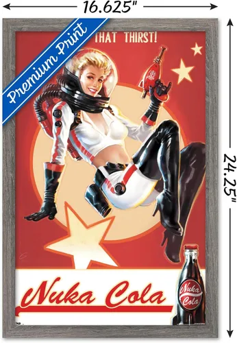 Miniatura 3 de Fallout 4 - Póster de pared de Nuka Cola - Zap That Thirst!, 22.4 pulgadas de largo x 14.7 pulgadas de ancho, versión enmarcada de madera de granero