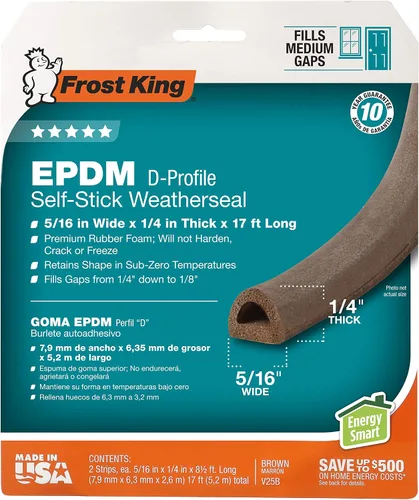 Miniatura 2 de Frost King P D-Section Cinta autoadhesiva de goma para sellar, 5/16" W, 1/4" T, 17 pies de largo, marrón
