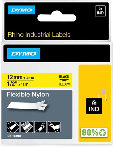 Cinta de nailon térmica adhesiva de 1/2 pulgadas para etiquetadoras DYMO RhinoPRO, Negro y amarillo