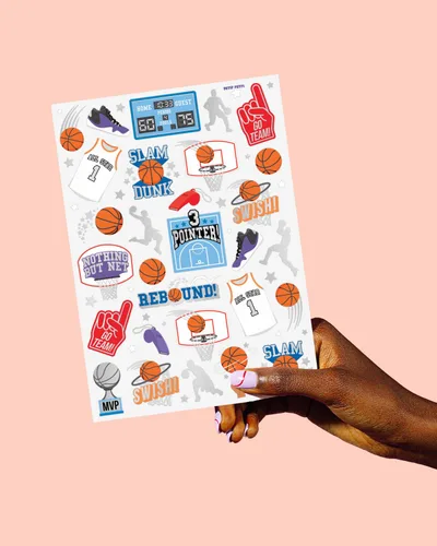 Miniatura 5 de xo, Fetti Tatuaje temporal de baloncesto – 58 estilos de aluminio Decoraciones de fiesta de cumpleaños de baloncesto, recuerdos de fiesta