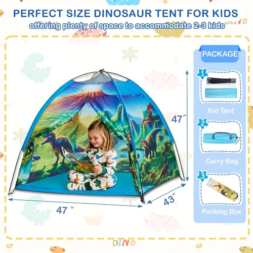Miniatura 6 de Tienda de campaña de dinosaurio para niños varones, tienda de campaña de dinosaurio para niños para diversión interior y exterior, regalo perfecto