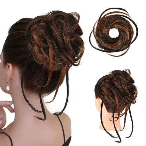 Miniatura 23 de HOOJIH Pieza de cabello estilo moño desordenado - Extensiones de cabello superlargas estilo moño rizado, envoltura de cabello ondulado, accesorio