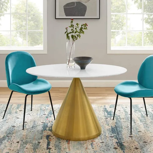 Miniatura 32 de Modway Tupelo - Mesa de comedor cuadrada de 28 pulgadas, color dorado y blanco