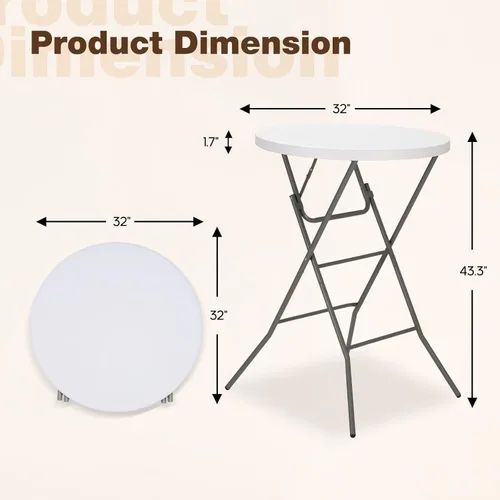 Miniatura 3 de Mesa plegable redonda de 32 pulgadas, mesa plegable portátil de altura de barra con patas desmontables, mesa plegable redonda con parte superior