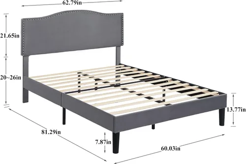 Miniatura 2 de VECELO Base de cama Queen con cabecera tapizada, marco fuerte y soporte de listones de madera, fuerte capacidad de peso, antideslizante y sin ruido