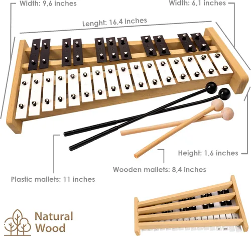 Miniatura 4 de MINIARTIS Glockenspiel Xilófono Xilófono Glockenspiel de tamaño completo de 27 notas con teclas de metal para adultos y niños Instrumento