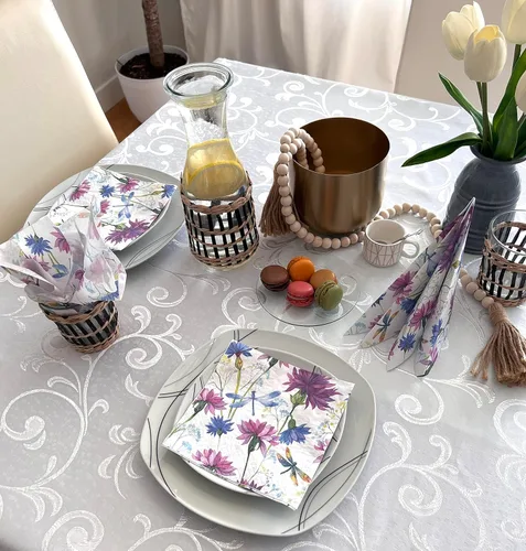 Miniatura 4 de Servilletas de papel de flores moradas con libélula para cena, tamaño decorativo de almuerzo de decoupage de 13 x 13 pulgadas (desplegadas)