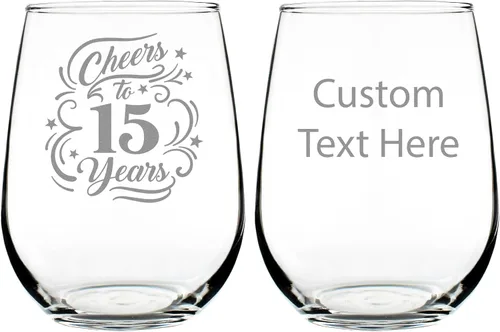 Personalizado Salud a los 15 años - Copa de vino sin tallo con mensaje grabado personalizado - Regalos para decoración de fiesta de 15 aniversario