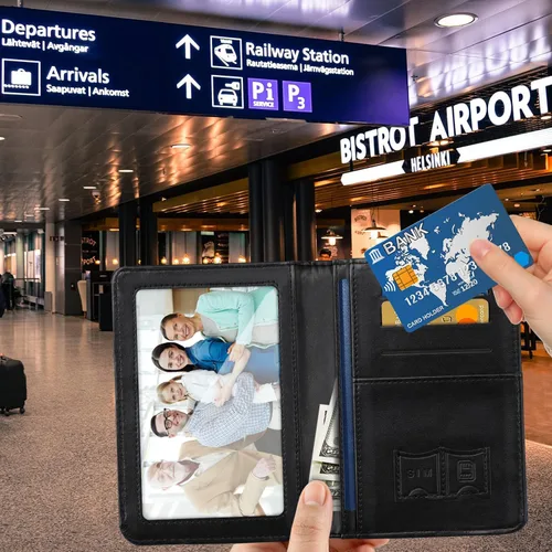 Miniatura 5 de Funda para pasaporte, cartera de viaje para tarjetas de crédito, bloqueo RFID, carteras para pasaporte para mujeres y hombres con ranura para fotos
