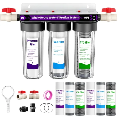 Sistema de filtro de agua para toda la casa, sistema de filtración de agua para el hogar de 3 etapas que reduce altamente el olor a cloro, el sabor,