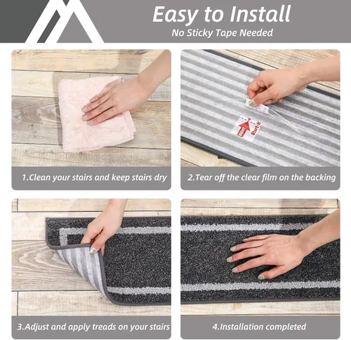 Miniatura 4 de COSY HOMEER Peldaños Suaves Antideslizantes Alfombra 28 x 9 pulgadas Alfombras de Escalera para Interiores para Escalones de Madera, Alfombras