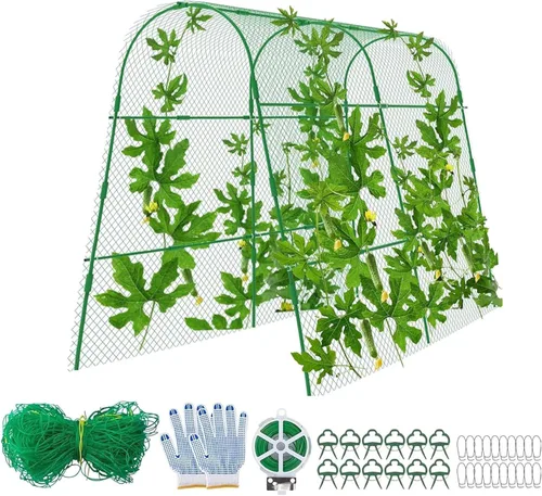 Miniatura 9 de codree Enrejado de pepino de jardín para plantas, 47 x 47 pulgadas, enrejado de melón de arco de metal para cama elevada, enrejado plegable