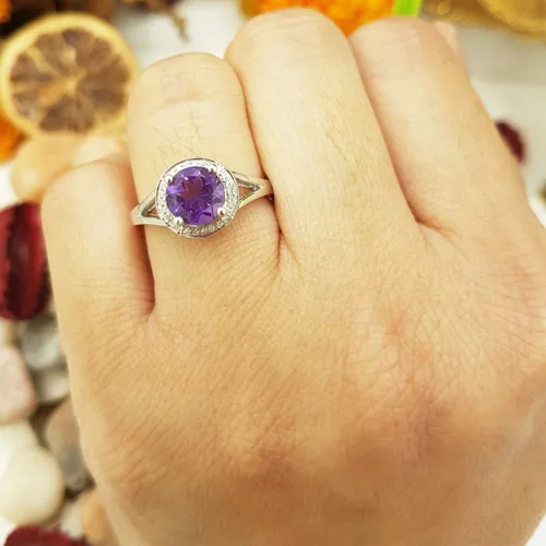 Miniatura 120 de Dazzlingrock Collection Anillo de compromiso redondo de 0.276 in con halo de diamante blanco y vástago dividido para ella en oro macizo de 14