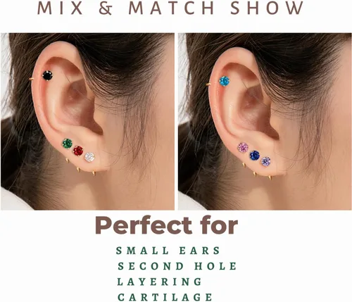 Miniatura 12 de Aretes pequeños de plata de ley 925 para mujer