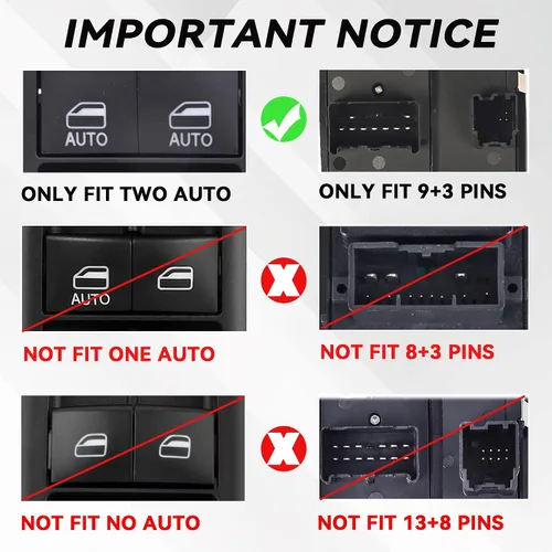 Miniatura 4 de Interruptor maestro de ventana de alimentación del lado del conductor 9 pines + 3 pines Compatible con 2009 2010 2011 2012 Dodge Ram 1500 2500 3500