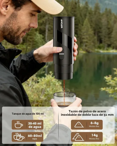 Miniatura 6 de Máquina de café espresso eléctrica portátil y molinillo de café manual y espumador de leche eléctrico todo en 1, mini cafetera de viaje