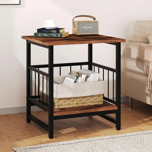 Miniatura 12 de EazeHome Mesa auxiliar cuadrada de 18 pulgadas, moderna mesita de noche, mesita de noche con estante de almacenamiento abierto para sala de estar