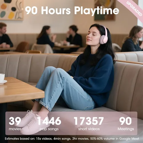 Miniatura 2 de DOQAUS Auriculares Bluetooth sobre la oreja con 90 horas de reproducción, 3 modos de ecualización profesional, graves profundos de alta fidelidad