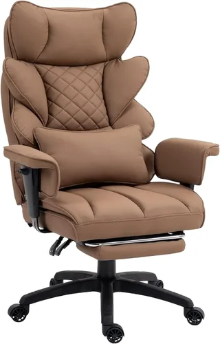 Dowinx Silla de Oficina Grande y Alta con Cojín de Resorte de Bolsillo, Sillas de Gaming de Computadora de Respaldo Alto con Reposabrazos Marrón