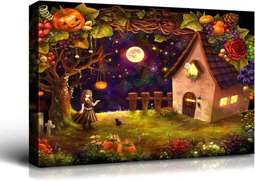 Miniatura 85 de Denozer - Pintura artística de pared de Halloween, impresión artística sobre lienzo para dormitorio, sala de estar, decoración de pared del hogar