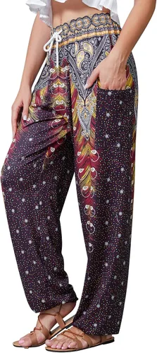 Miniatura 19 de QIANXIZHAN - Pantalones harem para mujer, pantalones palazzo hippie, joggers bohemios con bolsillos, ropa de yoga