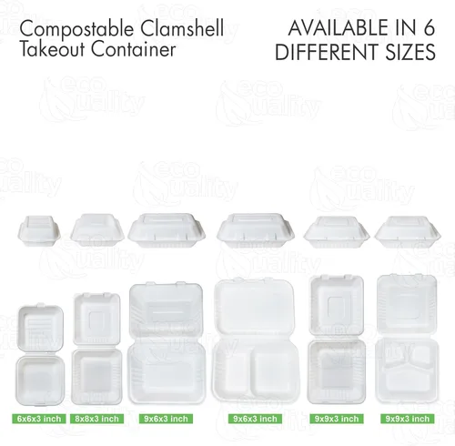 Miniatura 9 de Recipientes de comida para llevar con cubierta cuadrada compostable con bisagras de 6x6,Contenedores desechables para llevar, contenedores