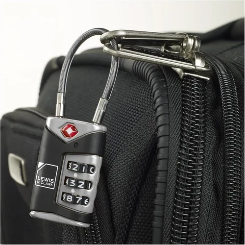 Miniatura 6 de Lewis N. Clark Candado de equipaje aprobado por la TSA + cable de acero para maleta, mochila, bolsa para laptop + bolso, perfecto para aeropuerto