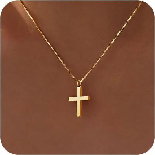 Miniatura 64 de Collar de cruz para mujeres y niñas, delicado chapado en oro de 14 quilates, gargantilla con dije de cruz que no se deslustra, impermeable, moderno