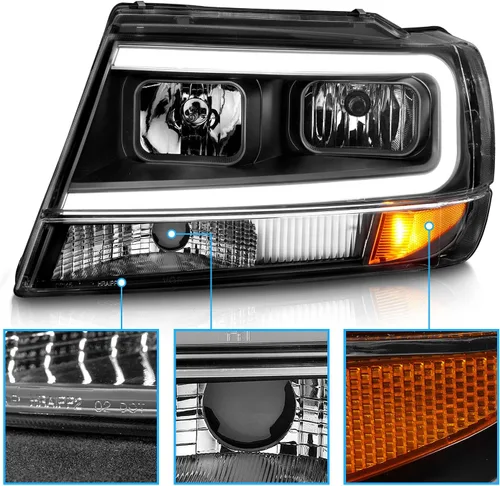 Miniatura 4 de AmeriLite Juego de faros delanteros de repuesto para Jeep Grand Cherokee 1999-2004 con barra de luz LED, color negro transparente, lado