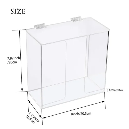 Miniatura 2 de Caja dispensadora de mascarillas acrílicas, estación de higiene con tapa. Contenedor de almacenamiento de montaje en encimera/pared para máscaras