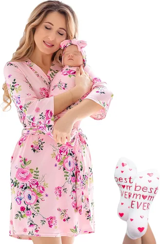 Miniatura 10 de ECO BABY - Conjunto de bata y manta para mamá y yo Bata de maternidad y conjunto de bebé a juego para niña, niño Parto hospitalario y parto