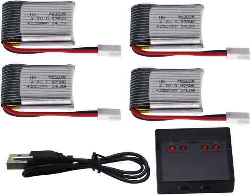 Miniatura 3 de Blomiky Paquete de 4 3.7 V 250 mAh 0.925 Wh MX2.0 Enchufe Recareable Li-po Batería y Caja de Tablero Adecuado para Algunos Pequeños Aviones RC