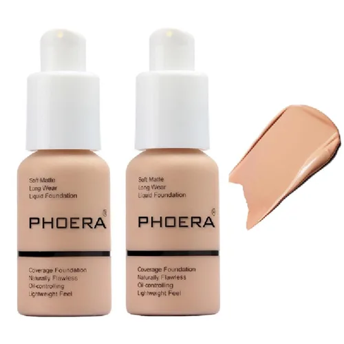 Miniatura 15 de Paquete de 2 bases PHOERA 101 porcelana, base de maquillaje de cobertura total para mujeres y niñas (101 porcelana)