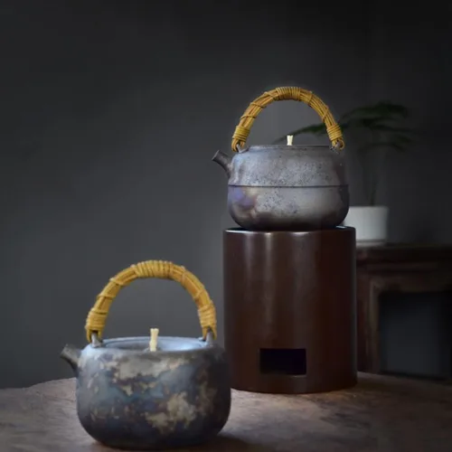 Miniatura 3 de LIOONS Hervidor de té con mango antiquemaduras, estilo vintage, hecho a mano, de cerámica fina, para el hogar, cocina, al aire libre, 30.4 onzas
