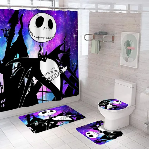 Juego de 4 cortinas de ducha de Navidad para niños, decoración de Halloween con 12 ganchos de cortina para baño, impermeable, 71 x 71 pulgadas (D13)