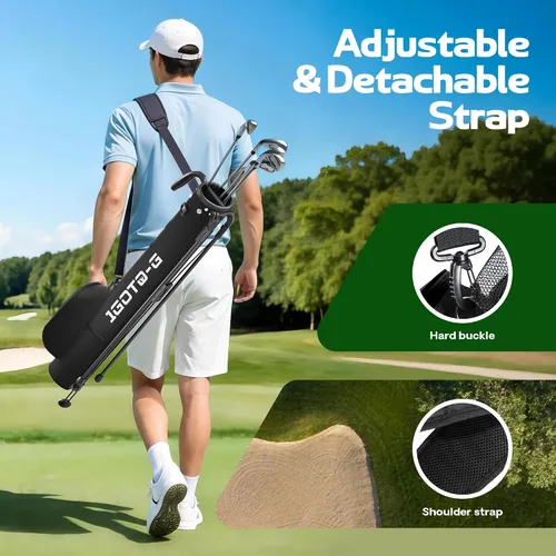 Miniatura 7 de Bolsa de golf ligera para golf, bolsa de golf Par 3 Sunday pequeña con divisores de 2 vías, correa para el hombro y múltiples bolsillos