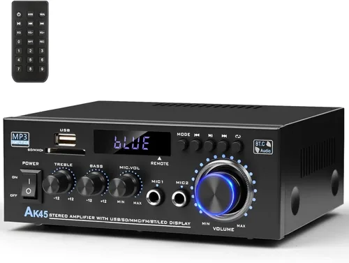 Amplificador de audio estéreo 2025 actualizado AK45 receptor Bluetooth para estéreo doméstico, 400 W 2 canales inalámbrico Bluetooth 5.0 sistema